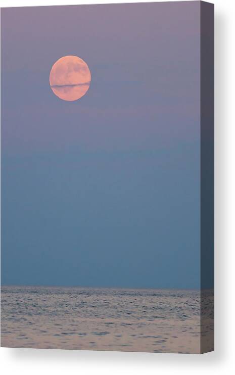 Terry D Photography Canvas Print featuring the photograph Full Moon Over Calm Sea Lavallette NJ by Terry DeLuco
