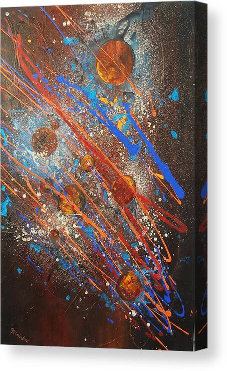 Galaxy Space Cosmos Stars Planets Abstract Canvas Print featuring the painting Galaxy by Miroslaw Chelchowski