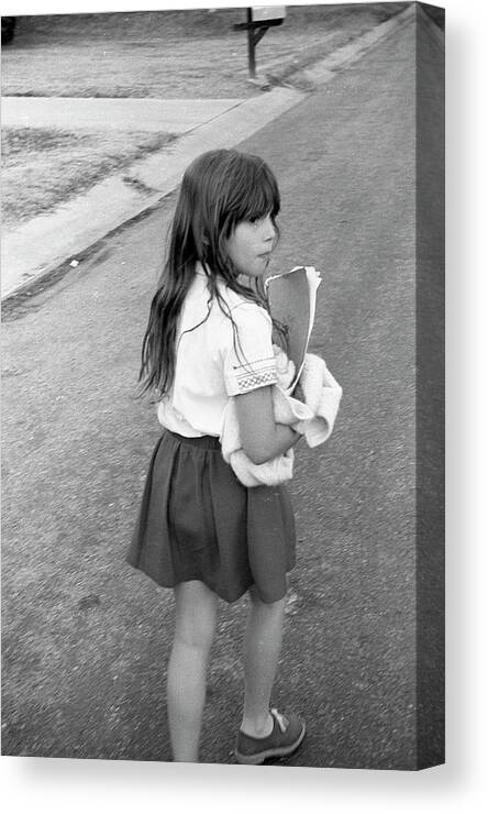 School Canvas Print featuring the photograph Girl Returns Home from School, 1971 by Jeremy Butler