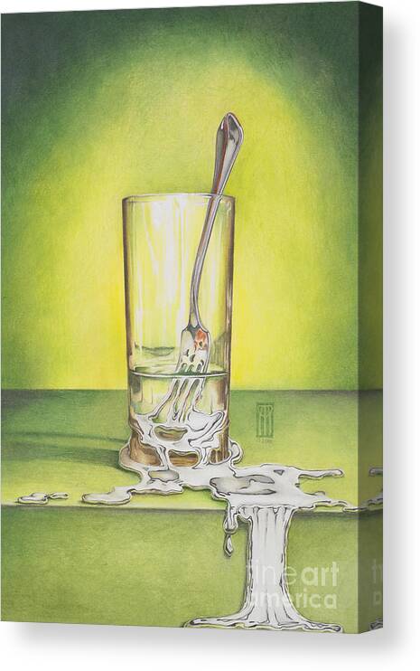 Bizarre Canvas Print featuring the painting Glass with Melting Fork by Melissa A Benson
