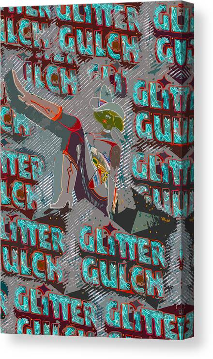Glitter Gulch Canvas Print featuring the painting Glitter gulch cowgirl by David Lee Thompson