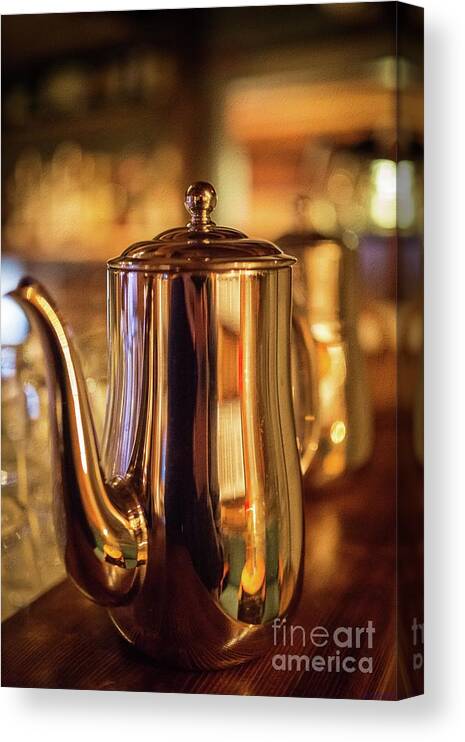 Teapots Canvas Print featuring the photograph Golden Tea-Time by Eva Lechner