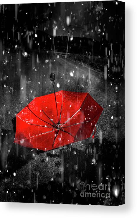 Red Canvas Print featuring the digital art Gone with the rain by Jorgo Photography