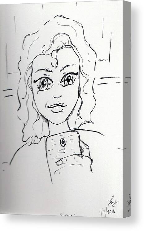 Selfy Canvas Print featuring the drawing Gotcha by Loretta Nash