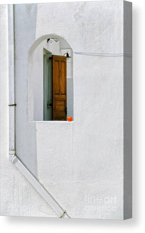 White Canvas Print featuring the photograph Greek window with tomato by Silvia Ganora