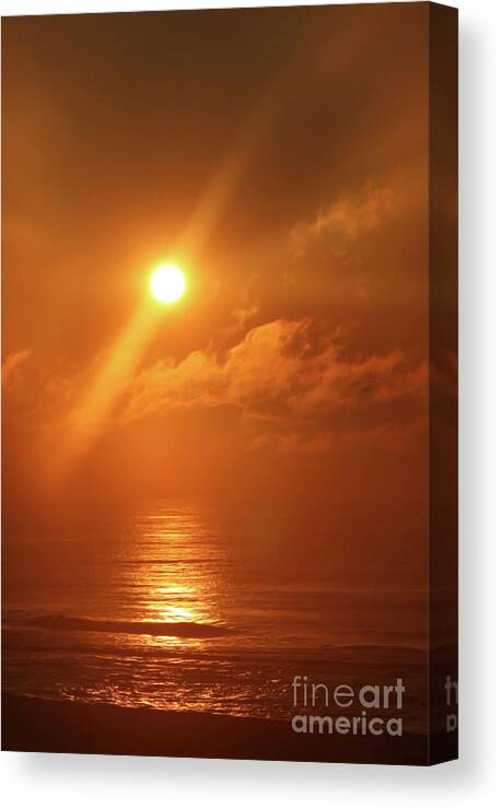 Sunrise Canvas Print featuring the photograph Hazy Orange Sunrise On The Jersey Shore by Jeff Breiman