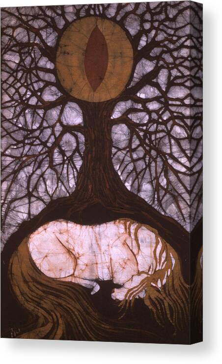 Horse Canvas Print featuring the tapestry - textile Horse Sleeps Below Tree of Rebirth by Carol Law Conklin