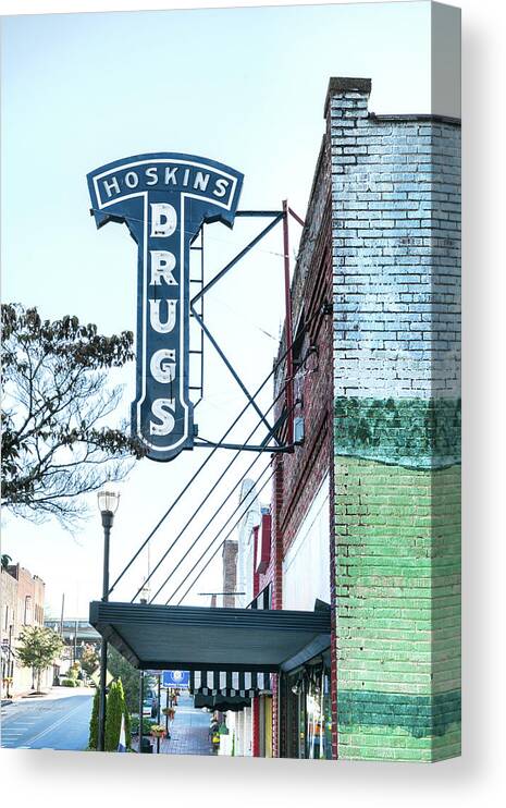 Clinton Canvas Print featuring the photograph Hoskins Drugs Sign by Sharon Popek