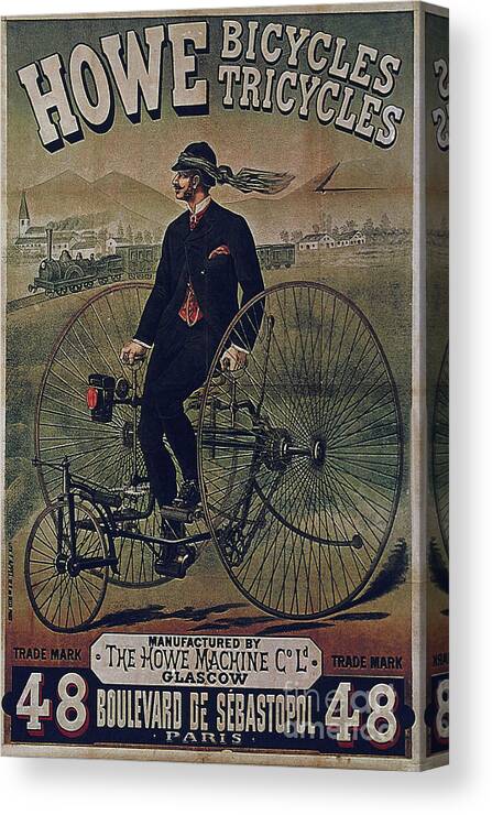Howe Canvas Print featuring the painting Howe Bicycles Tricycles vintage cycle poster by Vintage Collectables
