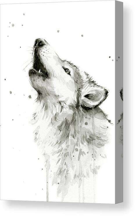 Watercolor Canvas Print featuring the painting Howling Wolf Watercolor by Olga Shvartsur