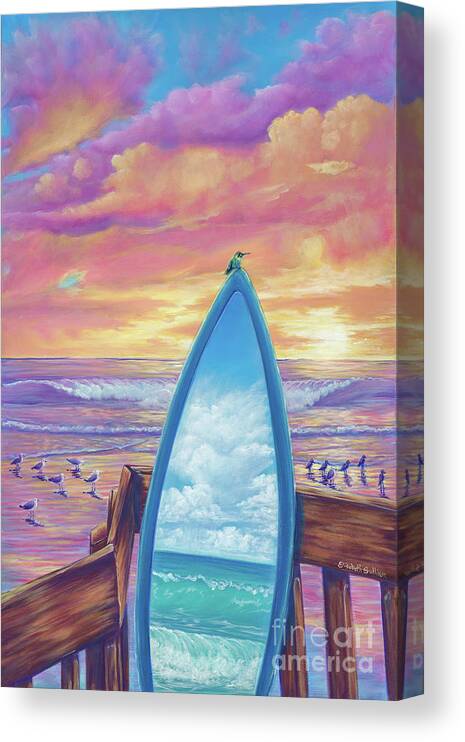 Surfboard Canvas Print featuring the painting Hummingboard by Elisabeth Sullivan