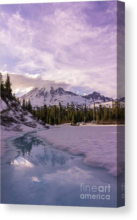 Mount Rainier Canvas Print featuring the photograph Icy Rainier Reflection by Mike Reid