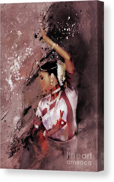 Indian Kathak Dance Canvas Print featuring the painting Indian Kathak Dancer art 45H by Gull G