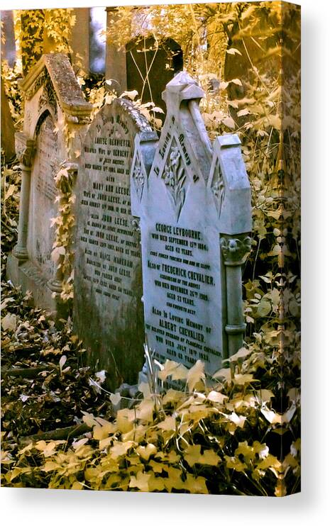 George Leybourne Canvas Print featuring the photograph Infrared George Leybourne and Albert Chevalier's gravestone by Helga Novelli