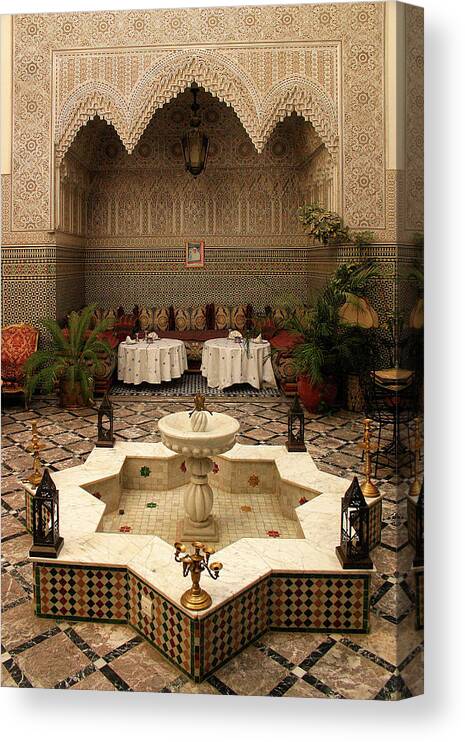 Riad Canvas Print featuring the photograph Interior Of A Traditional Riad In Fez by PIXELS XPOSED Ralph A Ledergerber Photography