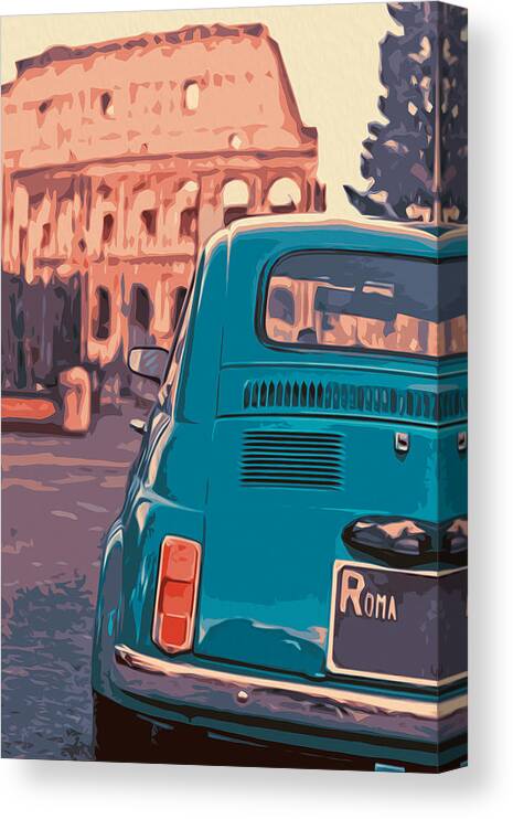 Fiat Canvas Print featuring the painting Italy, vintage panorama by AM FineArtPrints