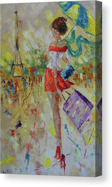 Palette Knife Canvas Print featuring the painting J adore Paris by Frederic Payet