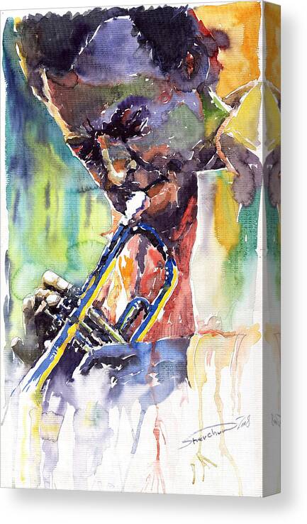 Jazz Canvas Print featuring the painting Jazz Miles Davis 9 Blue by Yuriy Shevchuk