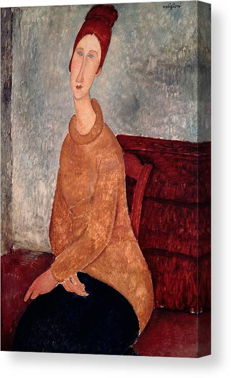 Jeanne Canvas Print featuring the painting Jeanne Hebuterne in a Yellow Jumper by Amedeo Modigliani