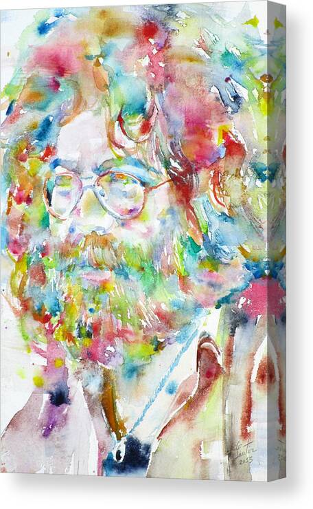 Jerry Garcia Canvas Print featuring the painting JERRY GARCIA watercolor portrait.3 by Fabrizio Cassetta