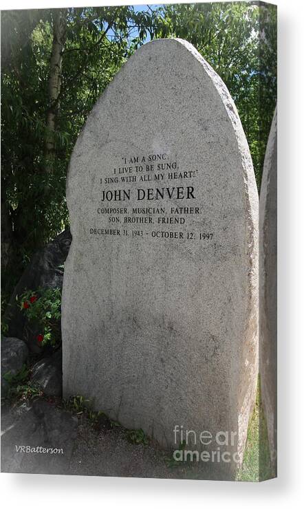 John Denver Canvas Print featuring the photograph John Denver Sanctuary Marker by Veronica Batterson