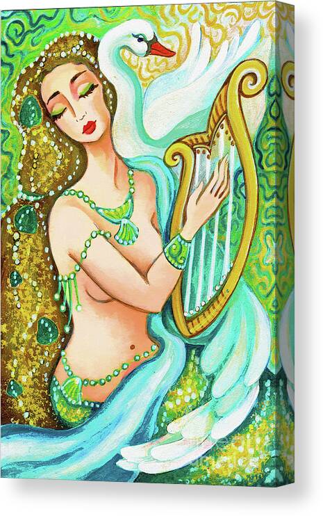 Sea Goddess Canvas Print featuring the painting Kalliope and the god Swan by Eva Campbell