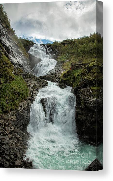 Norway Canvas Print featuring the photograph Kjosfossen Falls Norway by Timothy Hacker