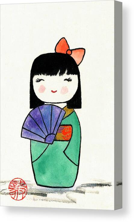 Japanese Canvas Print featuring the painting Kokeshi Doll by Terri Harris