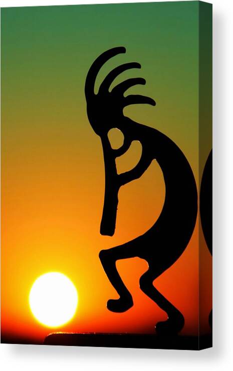 Sunrise Canvas Print featuring the photograph Kokopelli by Mitch Cat