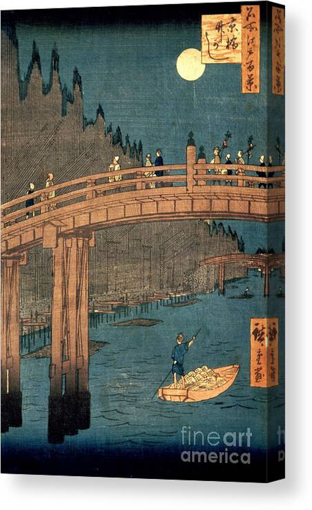 Kyoto Canvas Print featuring the painting Kyoto bridge by moonlight by Hiroshige