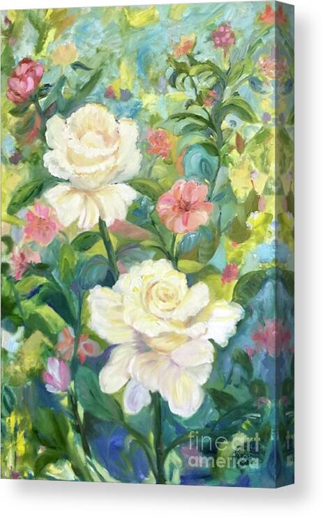 Roses Canvas Print featuring the painting La Jolla Garden by Patsy Walton