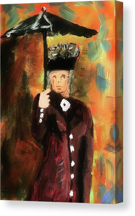 Acrylic Canvas Print featuring the painting Lady with umbrella by James Bethanis