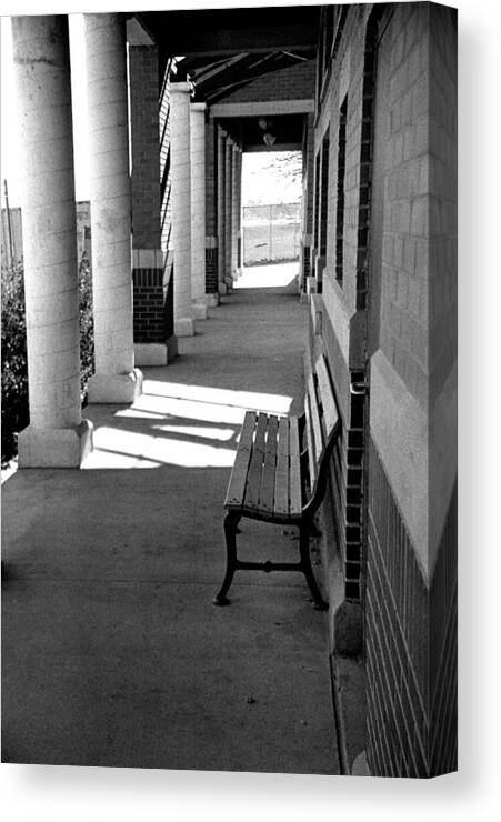 Black & White Canvas Print featuring the photograph Lake Bench by Carol Neal-Chicago