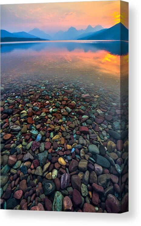 Lake Mcdonald Canvas Print featuring the photograph Lake of Fire by Ryan Smith