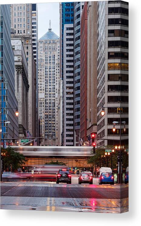 Windy Canvas Print featuring the photograph LaSalle Street Canyon With Chicago Board of Trade Building at the South Side II - Chicago Illinois by Silvio Ligutti