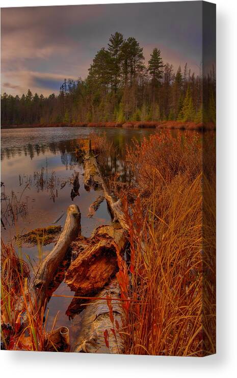 Upnorth Canvas Print featuring the photograph Late Afternoon Sunset Over Hawk Lake by Dale Kauzlaric