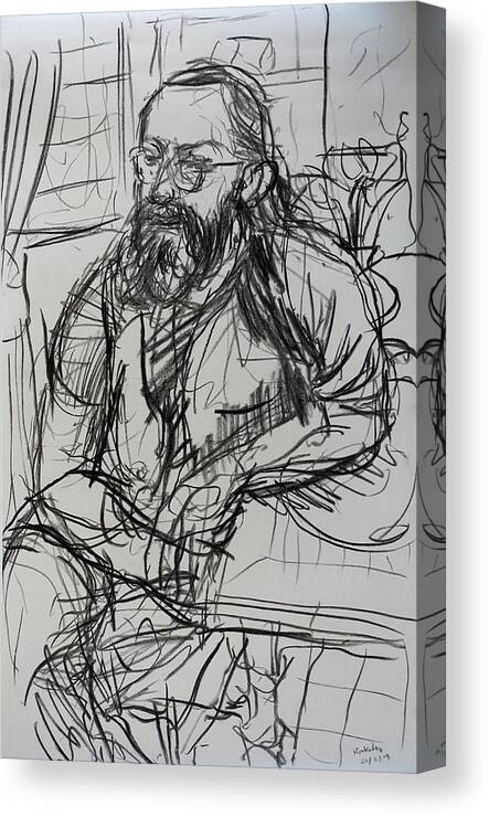 Seated Canvas Print featuring the drawing Lee seated at table by Peregrine Roskilly
