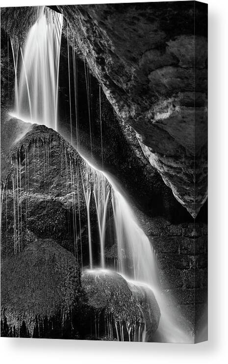 Lichtenhain Waterfall Canvas Print featuring the photograph Lichtenhain Waterfall - bw version by Andreas Levi
