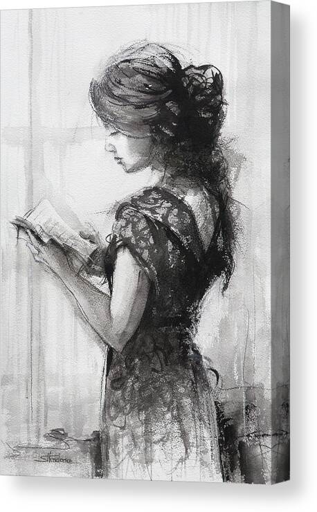 Reading Canvas Print featuring the painting Light Reading by Steve Henderson