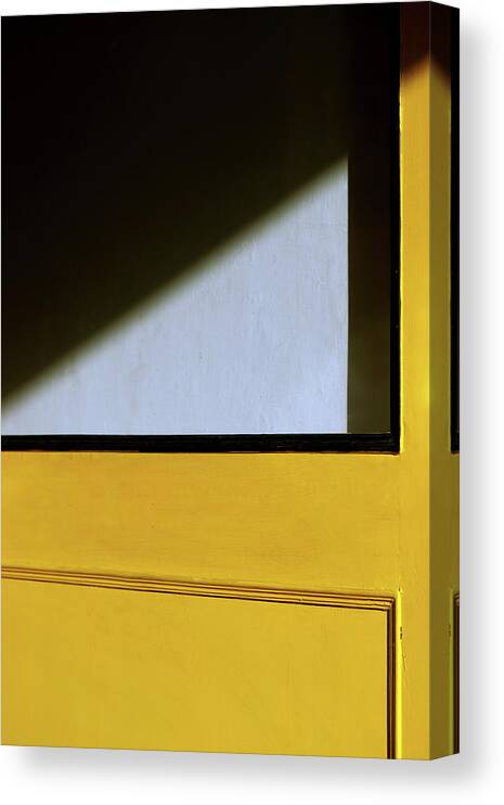 Minimal Canvas Print featuring the photograph Light Triangle on Yellow Door by Prakash Ghai