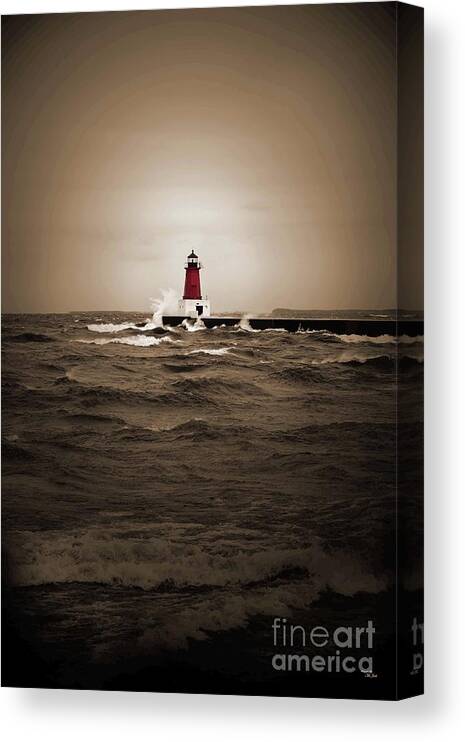 America Canvas Print featuring the photograph Lighthouse Glow Sepia Spot color by Ms Judi