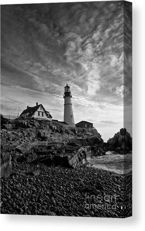 Lighthouse Canvas Print featuring the photograph Lighthouse in Black and White by David Bishop