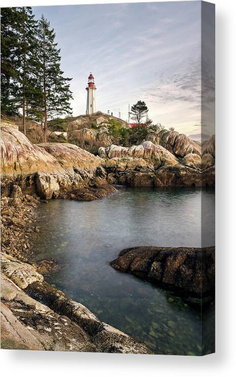 Lighthouses Canvas Print featuring the photograph Lighthouse Park at Point Atkinson by Michael Russell