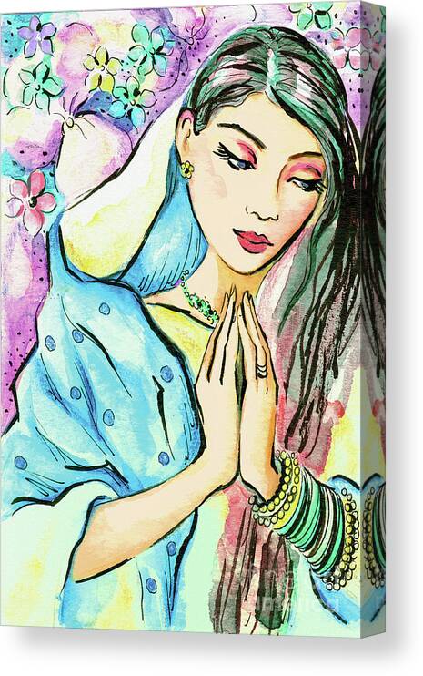 Praying Woman Canvas Print featuring the painting Little Pray by Eva Campbell