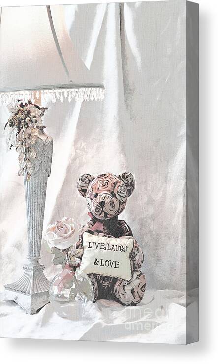 Still Life Canvas Print featuring the photograph Live, Laugh and Love Bear by Sherry Hallemeier