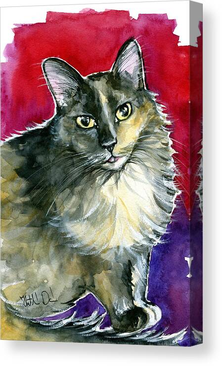 Cat Canvas Print featuring the painting Lola - Long Haired Fluffy Cat Portrait by Dora Hathazi Mendes
