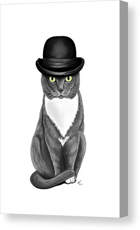 Cat Canvas Print featuring the digital art Lola with the Bowler by Norman Klein