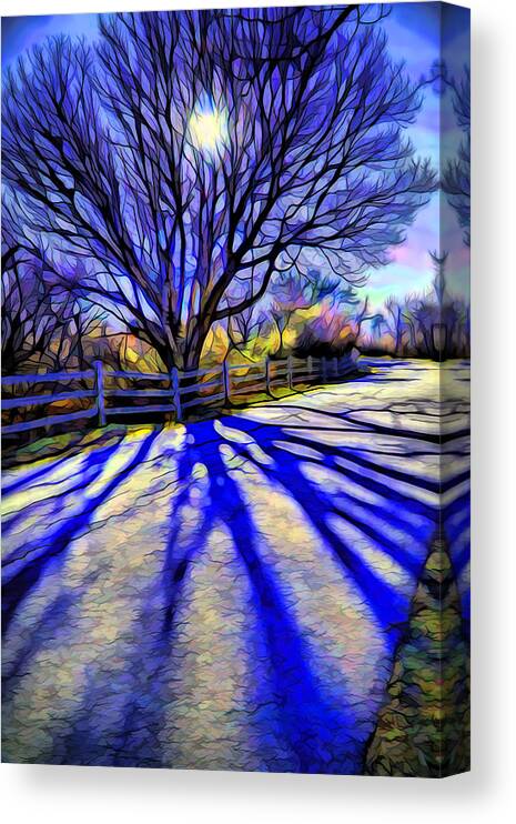 Colorful Tree Canvas Print featuring the digital art Long afternoon shadows by Lilia D
