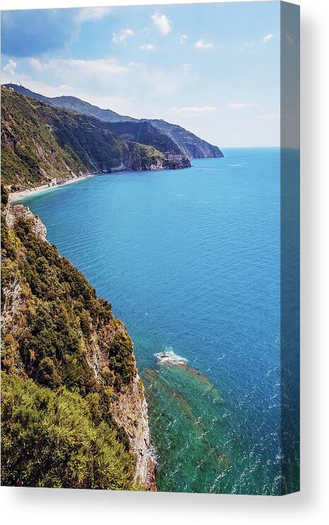 Joan Carroll Canvas Print featuring the photograph Looking South from Corniglia Cinque Terre by Joan Carroll