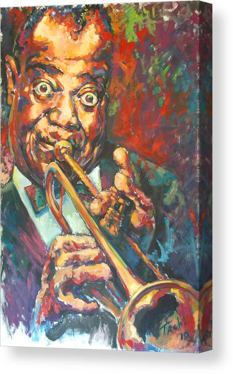 Louis Armstrong Canvas Print featuring the painting Louis Armstrong by Tachi Pintor